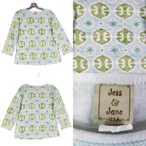 Jess & Jane Shirt Women’s Size Medium M Long Sleeve Blue Green Geometric
